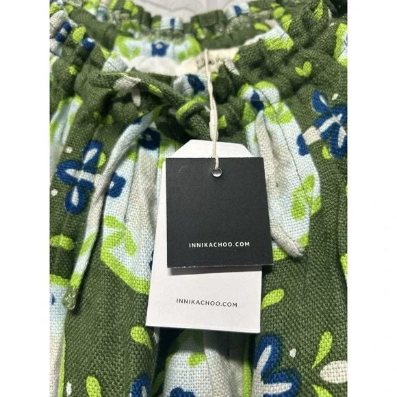 Innika Choo Dart 100% linen Off Shoulder Green Floral Free Size Tunic dress  - threedaughtersproperties.com